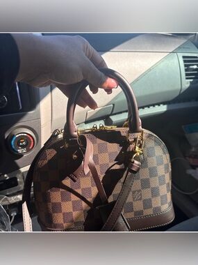 Classic Checker Dome Satchel Handbag - Brown